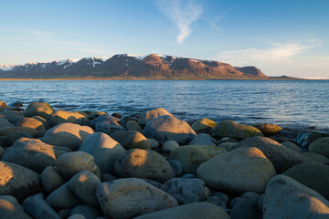 beautiful icelandic landscape in the shine of the midnight sun