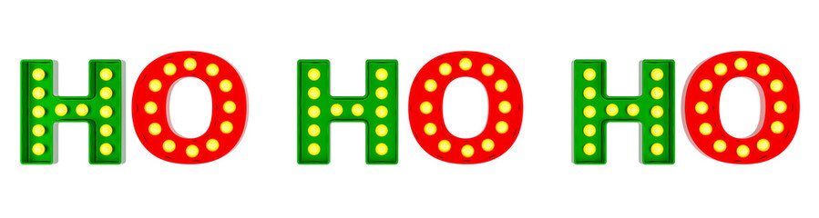 Ho Ho Ho colored signboard from light bulbs, 3D rendering isolated on transparent background