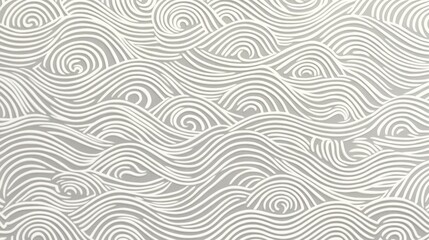 A textured pattern of swirling waves in light gray tones, creating a calming and rhythmic visual effect.
