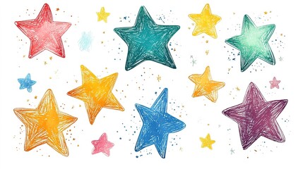 Stars on white background. Children's drawing of stars in icon style. Christmas and New Year	