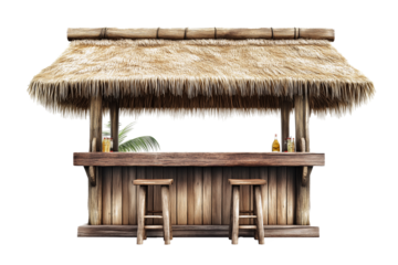 Beach wooden tiki bar on transparent background