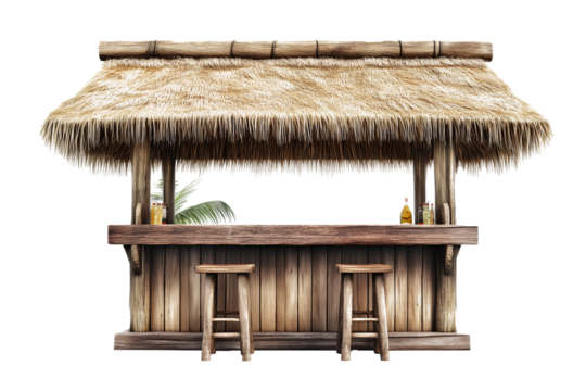 Beach wooden tiki bar on transparent background