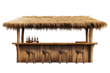 Beach wooden tiki bar on transparent background