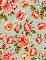 pink and orange  Shabby chic vintage roses, tulips and forget-me-nots vintage seamless pattern, classic chintz floral repeat background for web and print, masterpiece, with white tones