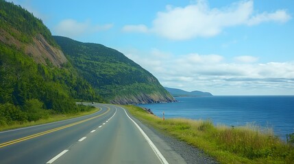  Scenic highway view from a driving car's perspective, capturing the motion and freedom of travel on a long road journey