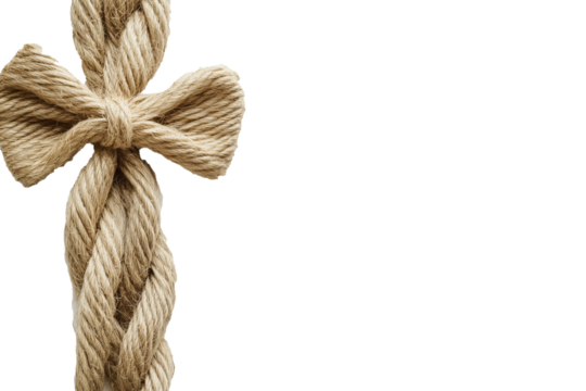 Jute ribbon rope with bow on transparent background