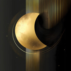 Golden Moon Graphic Element in Modern Art Deco Style: Premium Design