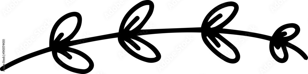 Poster creating a simple black and white illustration featuring a twig adorned with leaves and a budding sp