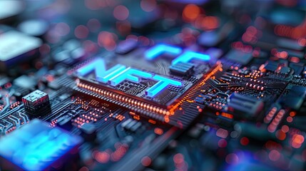 NFT nonfungible tokens concept, NFT word on abstract technological surface,