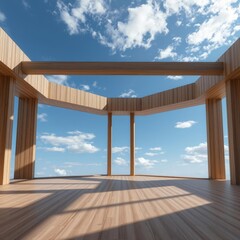 Empty room with sky wood concrete design wood design concrete architecture wall floor modern