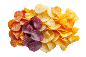 Go to Page
|Prev12345...71Next
Assorted potato chips in different shapes and colors isolated on transparent background