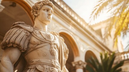 Imposing marble statue of roman emperor augustus caesar in majestic courtyard