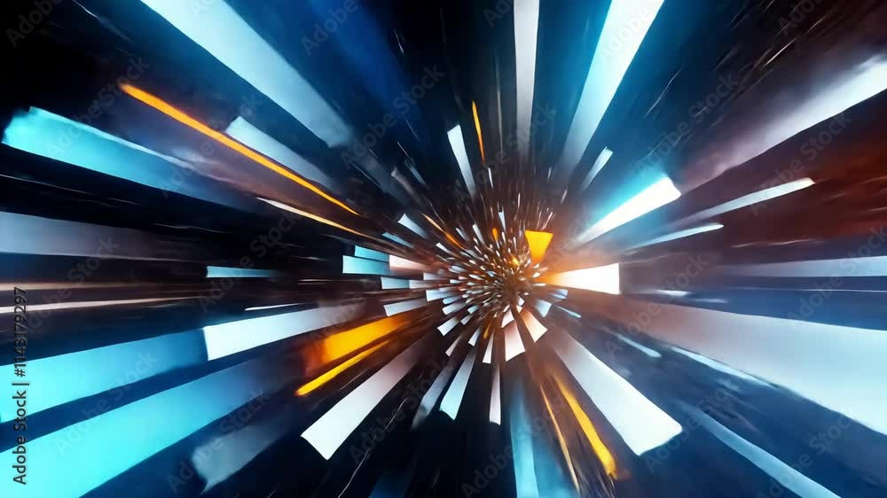 Poster colorful geometric shapes burst and move with energy, creating an engaging and immersive abstract la