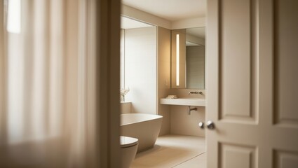 Fototapeta premium Modern Minimalist Bathroom Design with Freestanding Tub