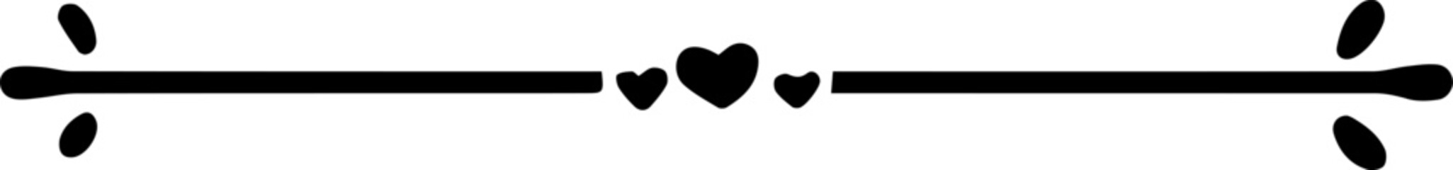 Minimalist black line elegantly dividing three hearts, with two starbursts bursting forth against a clean white background, symbolizing love and passion in a contemporary design