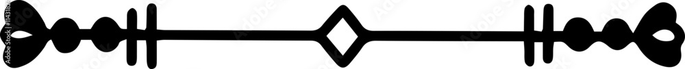 Poster horizontal black and white divider featuring circles, vertical bars, and a central diamond shape, cr