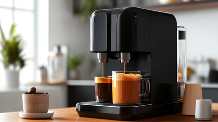 Coffee machine making two cups of coffee
