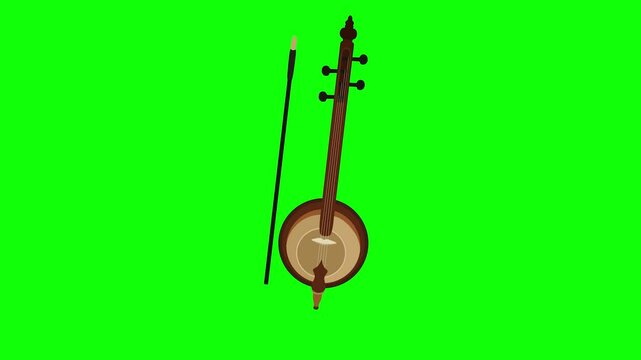 Kamancheh Music Instrument animation. Arabic Persian traditional guitar motion on green screen background. animated 4k chroma key