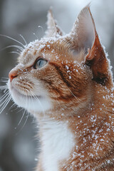 Gato en la nieve en invierno