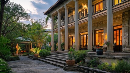 Fototapeta premium Evening at the Majestic Mansion: A Serene Texas Estate
