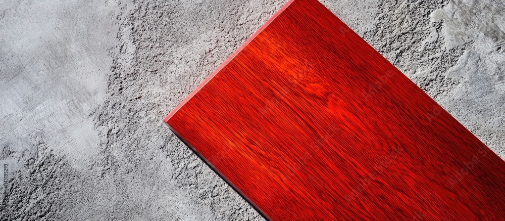 Aufkleber vibrant red lacquered wood juxtaposed with rough cement texture creating an artistic abstract design