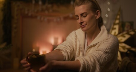 A Satisfied and Happy Woman With Her Life Rests in the Comfort of Her Home Reflects and Enjoys the Peace Is Relaxed