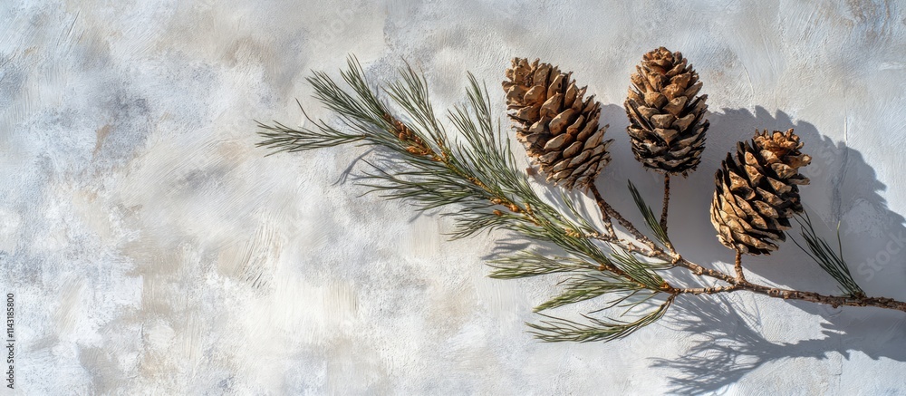 Poster natural pine cones and branch on a textured gray backdrop creating a festive and serene atmosphere f