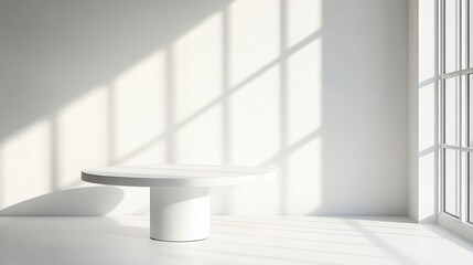 Modern Seamless Round White Table in Bright Room