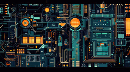 Fototapeta premium An intricate vector illustration of an abstract cityscape at night, featuring glowing windows, futuristic architecture, and a vibrant skyline, creating a captivating urban atmosphere.