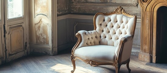 Elegant vintage chair with ornate design and timeless appeal in an opulent room setting showcasing classic style and aesthetics