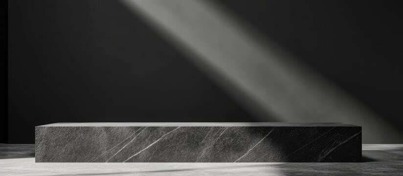 Luxurious black and white granite podium mockup for elegant product display and minimalist design presentations