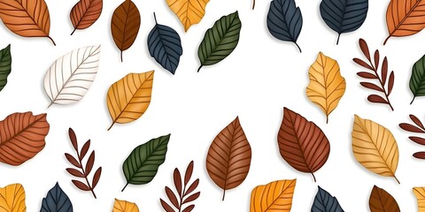 Colorful Leaves in Various Shapes and Textures on White Background