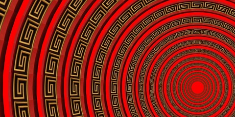 Background Chaines New Year Vibrant Red Concentric Circles with Intricate Greek Pattercn Design