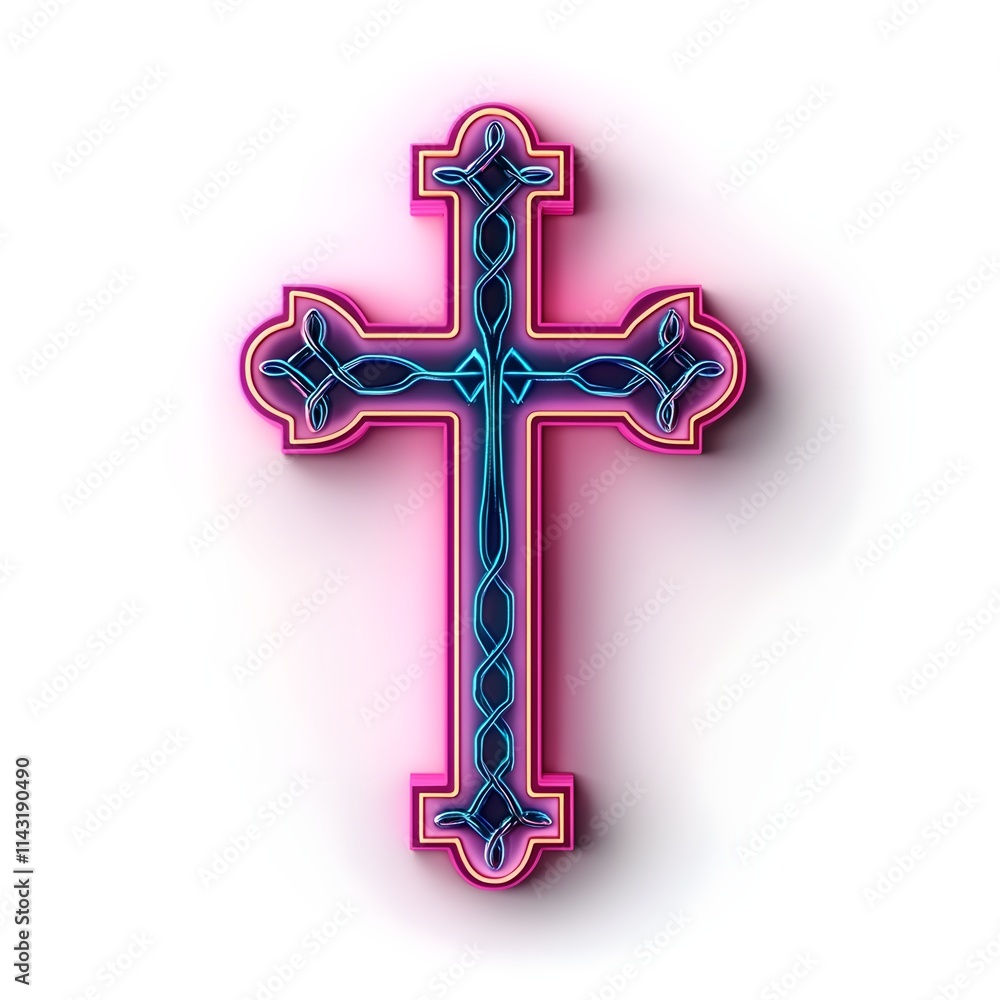 Aufkleber neon cross design with colorful glow and intricate patterns