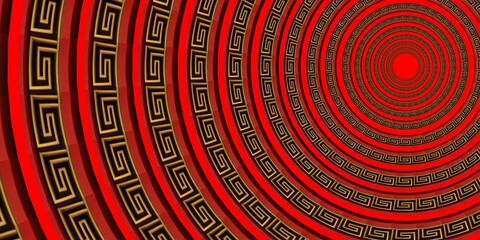 Background Chaines New Year Vibrant Red Concentric Circles with Intricate Greek Pattercn Design