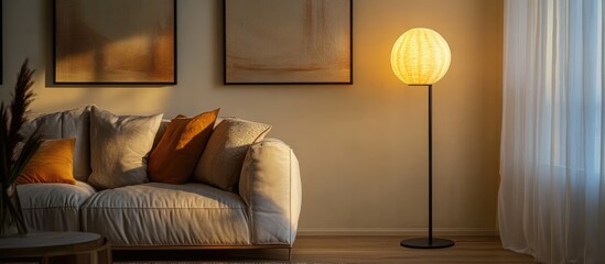Modern decorative floor lamp illuminating a cozy living space with ambient light and stylish design enhancing home decor aesthetics.