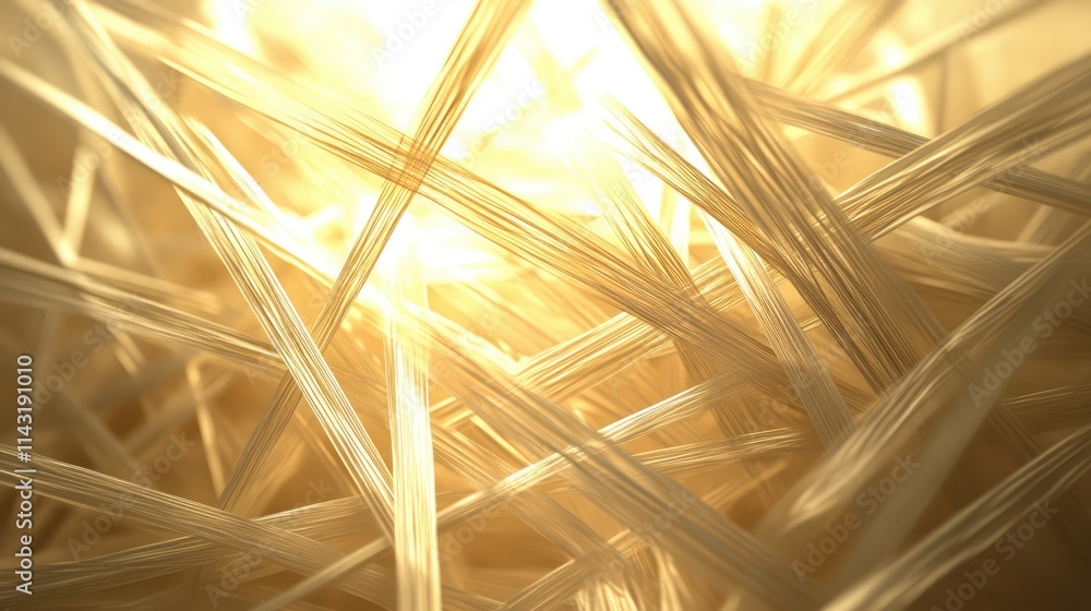 Poster golden straw texture with abstract intertwined strands creating a warm natural background for design