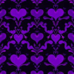 Purple Hearts Damask Pattern 