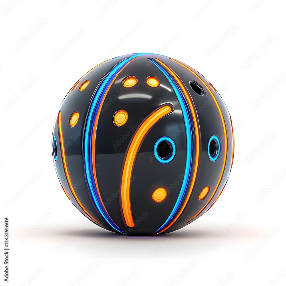 Poster colorful abstract sphere with bright lines and dots on dark surface