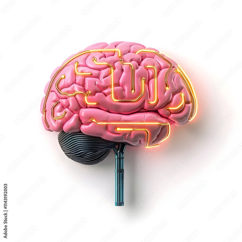 Aufkleber neon brain design with labyrinth pattern on abstract background