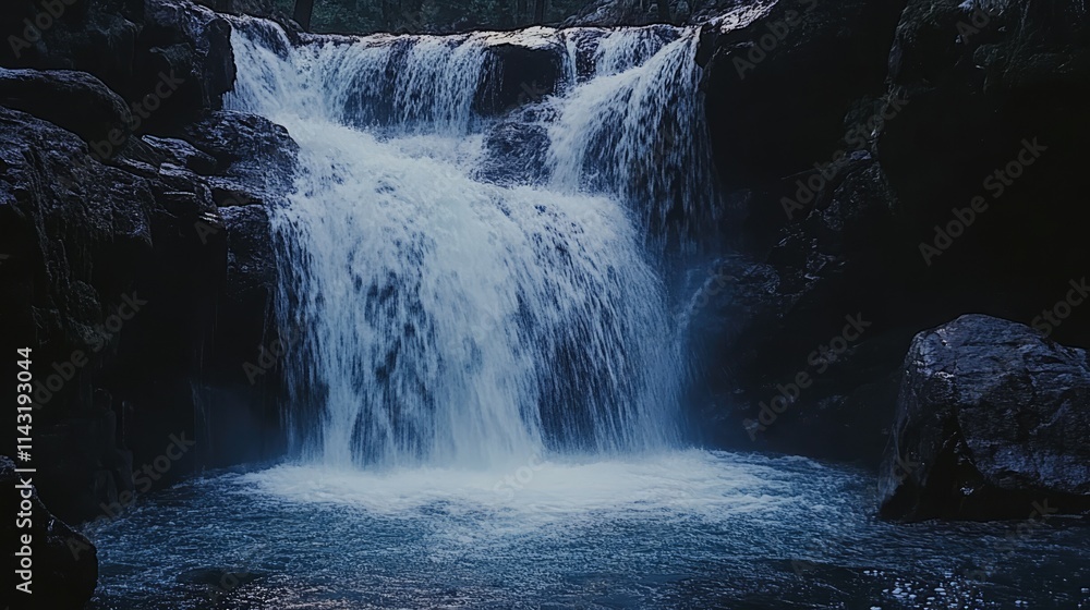 Poster serene waterfall cascading through the lush greenery of three sisters wilderness national forest in 