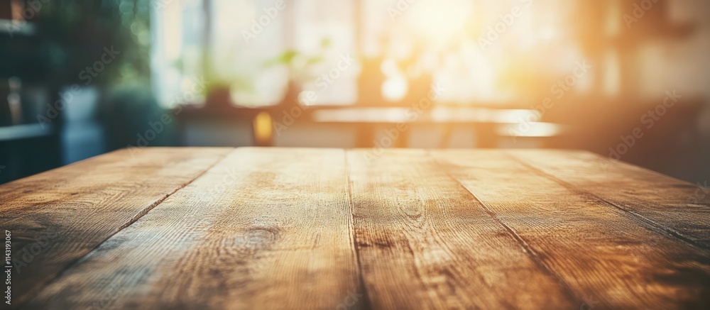 Aufkleber rustic wooden table surface with soft blurred background ideal for design mockups or product photogr