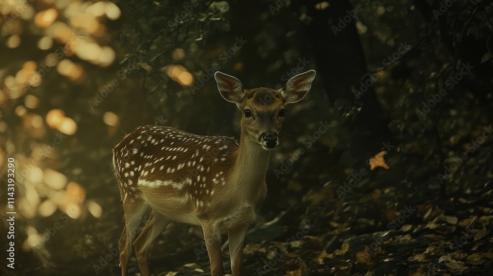 Aufkleber graceful fallow deer in a serene forest setting with dappled light and autumn foliage highlighting i