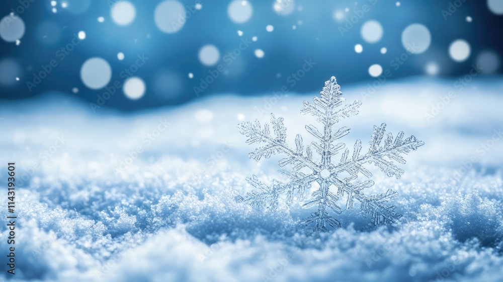 Poster snowflakes gently descend onto a serene winter landscape creating a magical and tranquil atmosphere 