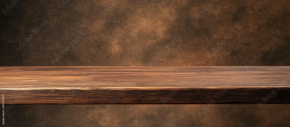 Poster empty brown wooden table for product displays with a soft bokeh background ideal for photomontages a