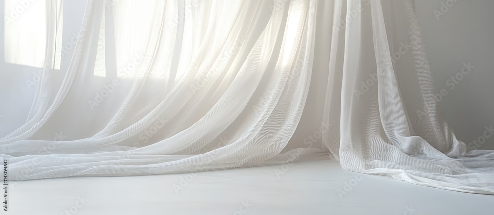 Poster elegant sheer curtains softly draping on a white background creating a serene and stylish ambiance f