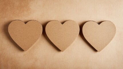 Obraz premium Family concept Three cardboard hearts arranged on a beige background showcasing love and connection in a minimalistic design
