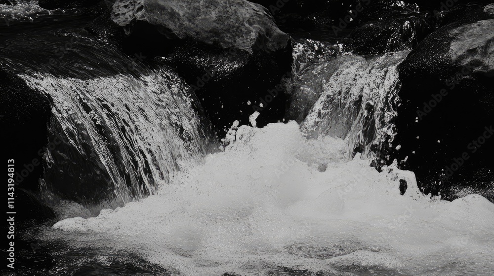 Aufkleber gentle waterfall cascading over rocks creating splashes and foam in serene natural setting showcasin