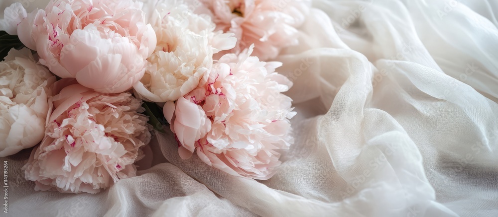 Aufkleber delicate peony blooms atop soft fabric creating an elegant table setting ideal for gatherings and sp