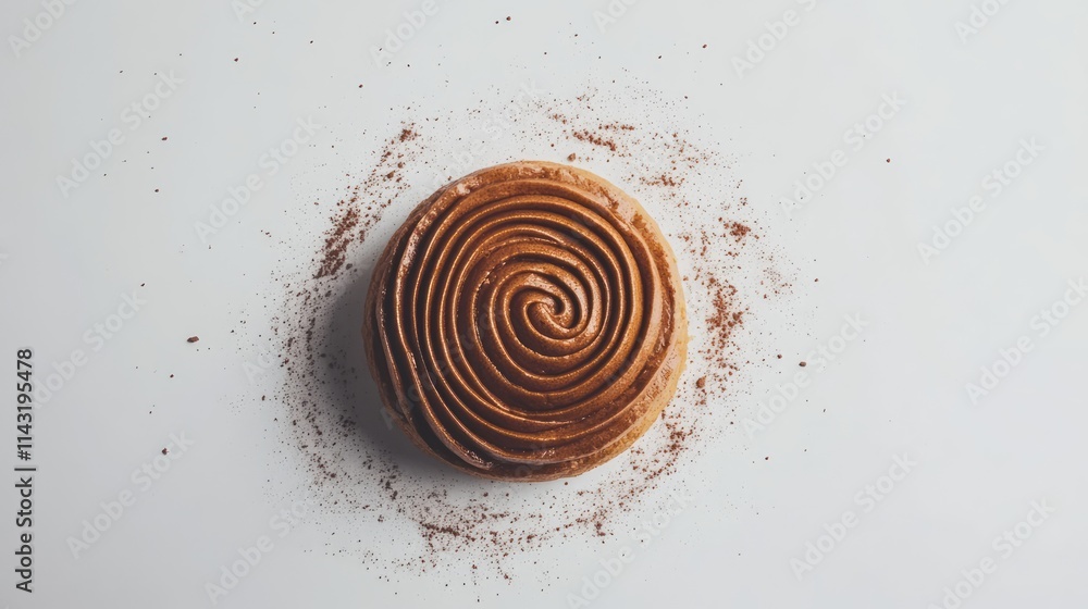 Aufkleber cinnamon roll on a minimalist white background with a sprinkle of cinnamon creating an inviting dess